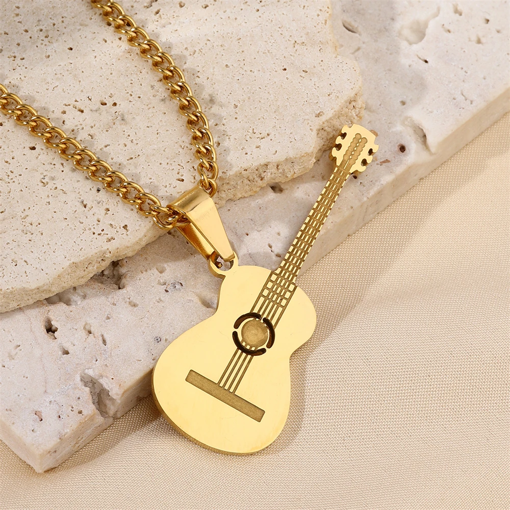 Vintage Punk Music Guitar Necklaces For Men Women Personalized Gothic Pendant Fashion Hip Hop Rock Singer Jewelry Gift Wholesale