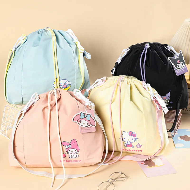 Sanrio Cartoon Hello Kitty Kuromi My Melody Cinnamoroll große Kapazität Kordelzug Handtasche Kawai tragbare Umhängetasche