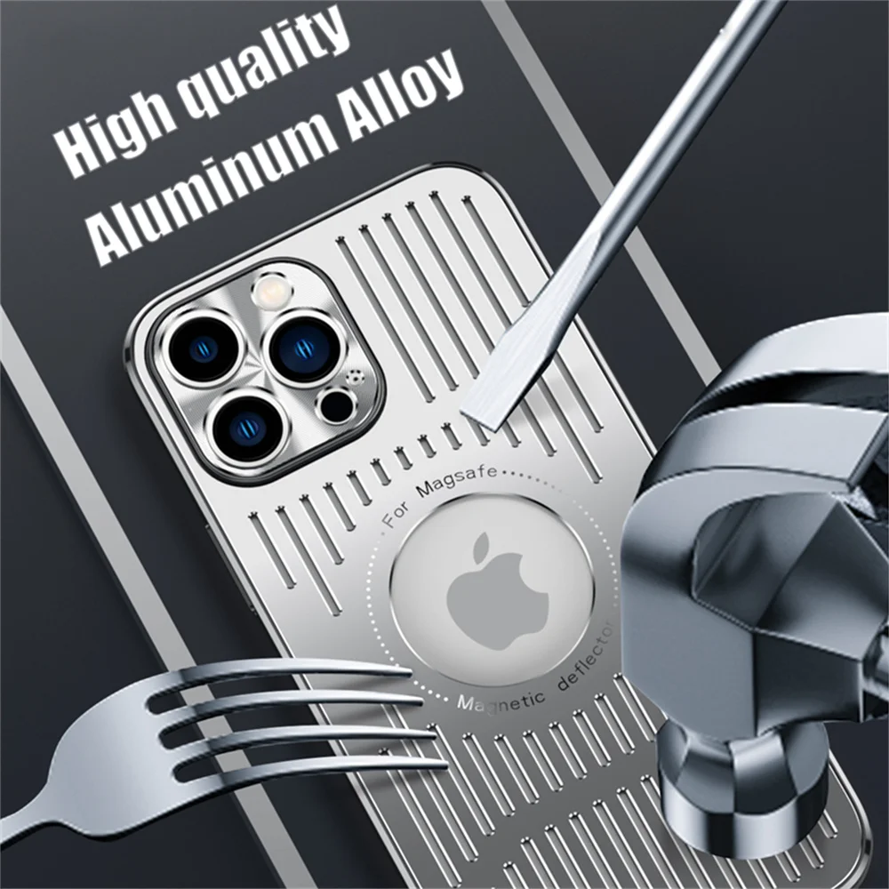 Metal Magnetic Heat dissipation Phone Cover For iPhone 12 13 14 15 16 Pro Max 16 Plus Magsafe Wireless Charging Ventilate Case