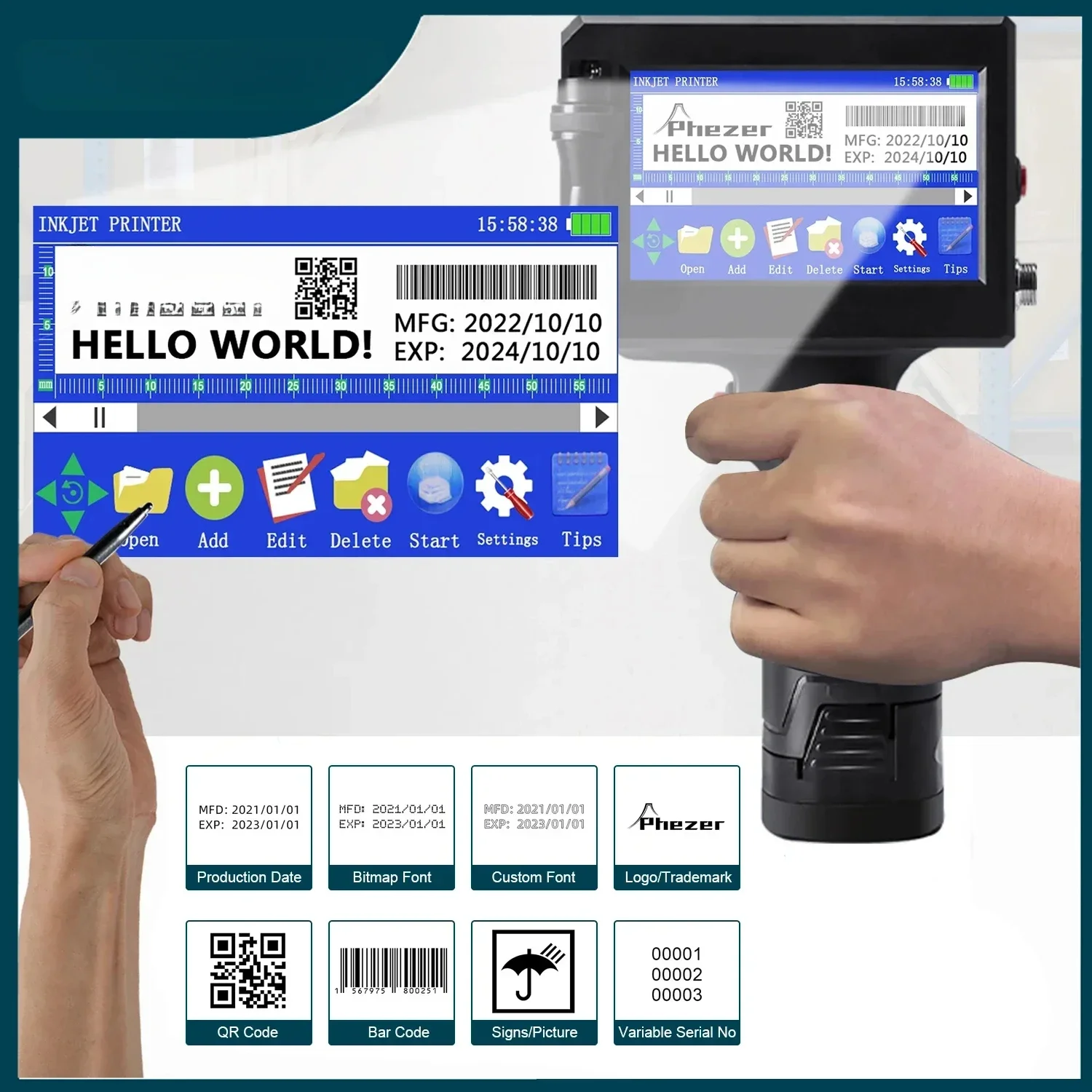 P15 QR Bar Batch Code Date Number Logo Expiry Date Label Printer 12.7mm Handheld Inkjet Printer 28 Languages Portable