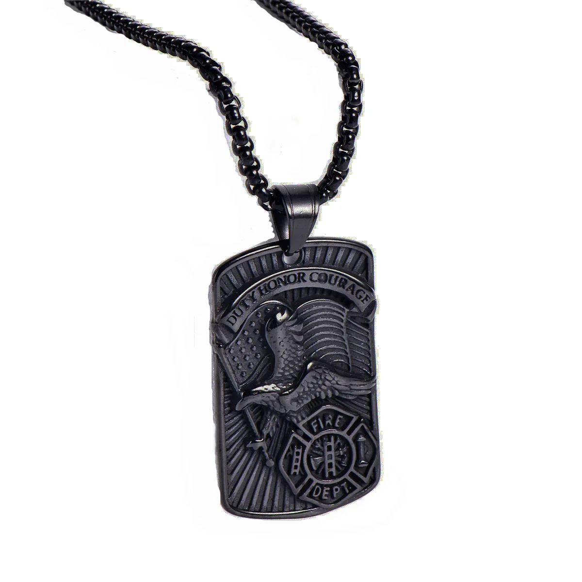 Men's Vintage Stainless Steel Fireman Firefighter Eagle Pendant Necklace Jewelry Chain Accessories