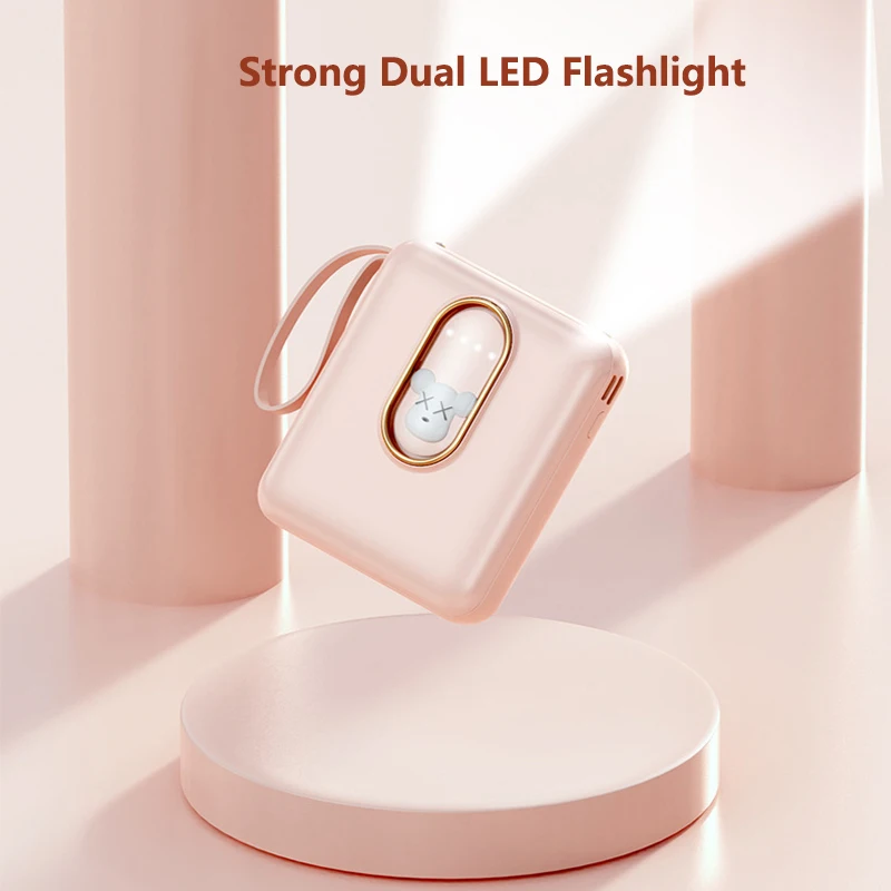 Mini Power Bank 20000mAh Built in Cable Portable Charger External Battery Pack for iPhone 16 Samsung S24 Huawei Xiaomi Powerbank