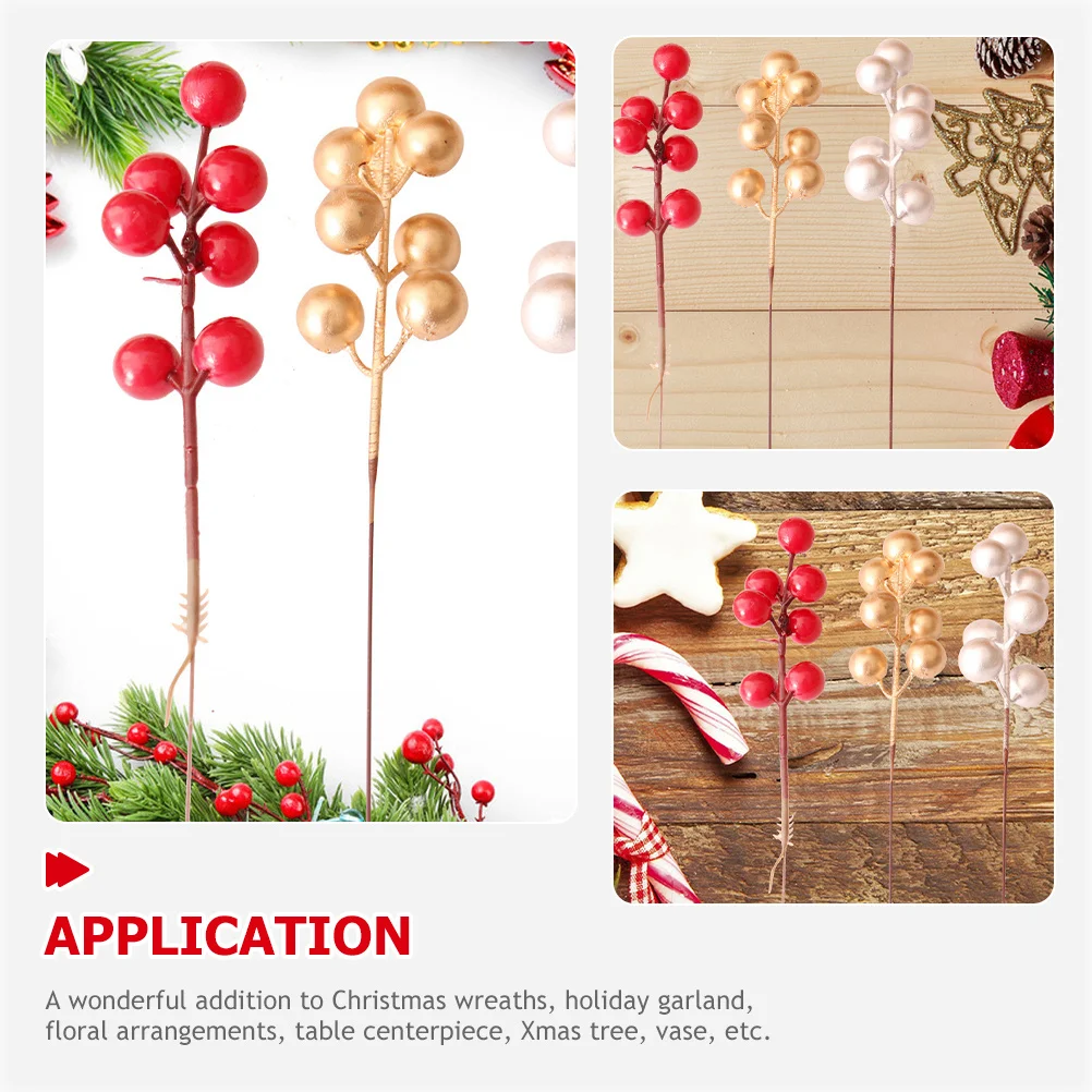 

20Pcs Christmas Berry Stems Artificial Fake Berry Branches Realistic Tree Picks Wreath Decoration Party Holiday Supplies