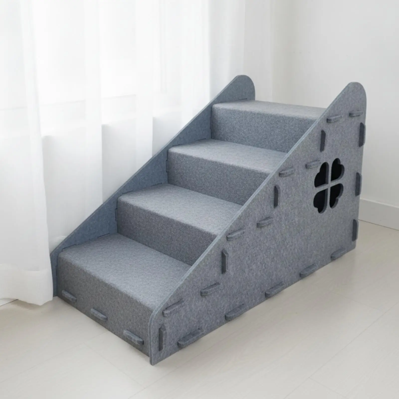 Climbing Ramp Felt Pet Stair Set Four Steps Gentle Slope Dog Ladder for Small Dogs to Sofa