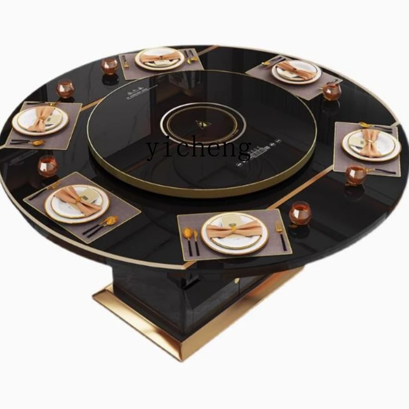 A1 multi-functional dining table with warming plate induction cooker integrated modern simple household variable round table