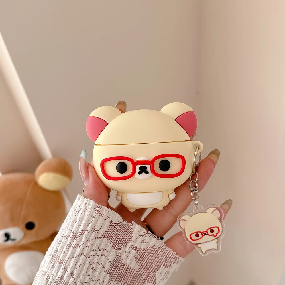 3D Cute Cartoon Rilakkuma Bear Earphone Case For Airpods 5 1 2 3 4 Pro 2 3 Wireless Bluetooth Headset Protective Hard Cover