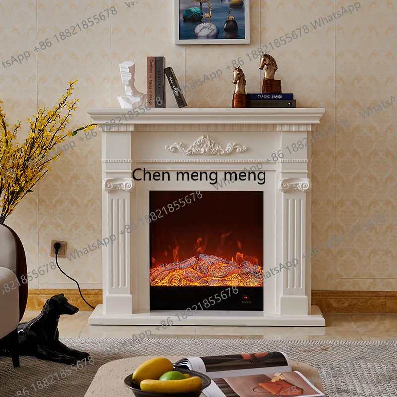 French fireplace decorative cabinet, home villa living room simulation flame heating fireplace solid wood