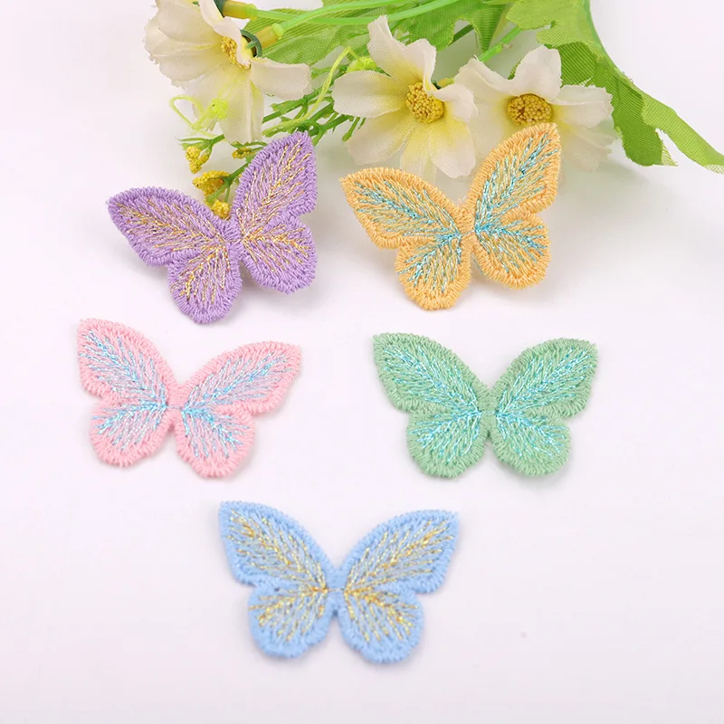 10pcs Colorful Butterfly Cloth Patches Gold Thread Embroidery Fashion DIY Hair Clips Wedding Dresses Party Decoration Iron Patch