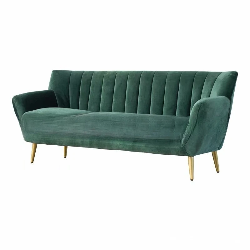 

Nordic dark green flannel three-person sofa furniture stainless steel leisure club reception negotiation sofa