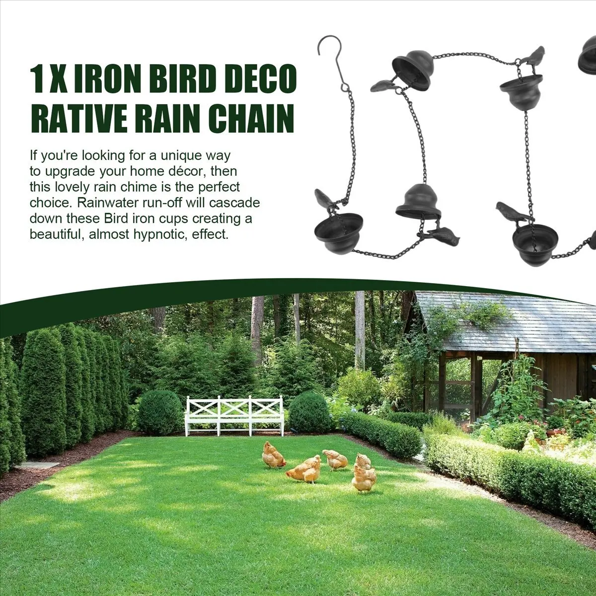 AA77 NEW Rain Chains for Gutters Mobile Birds on Cups Rain Chimes 7.8Ft Rain Chimes with Attached Hanger and Birds
