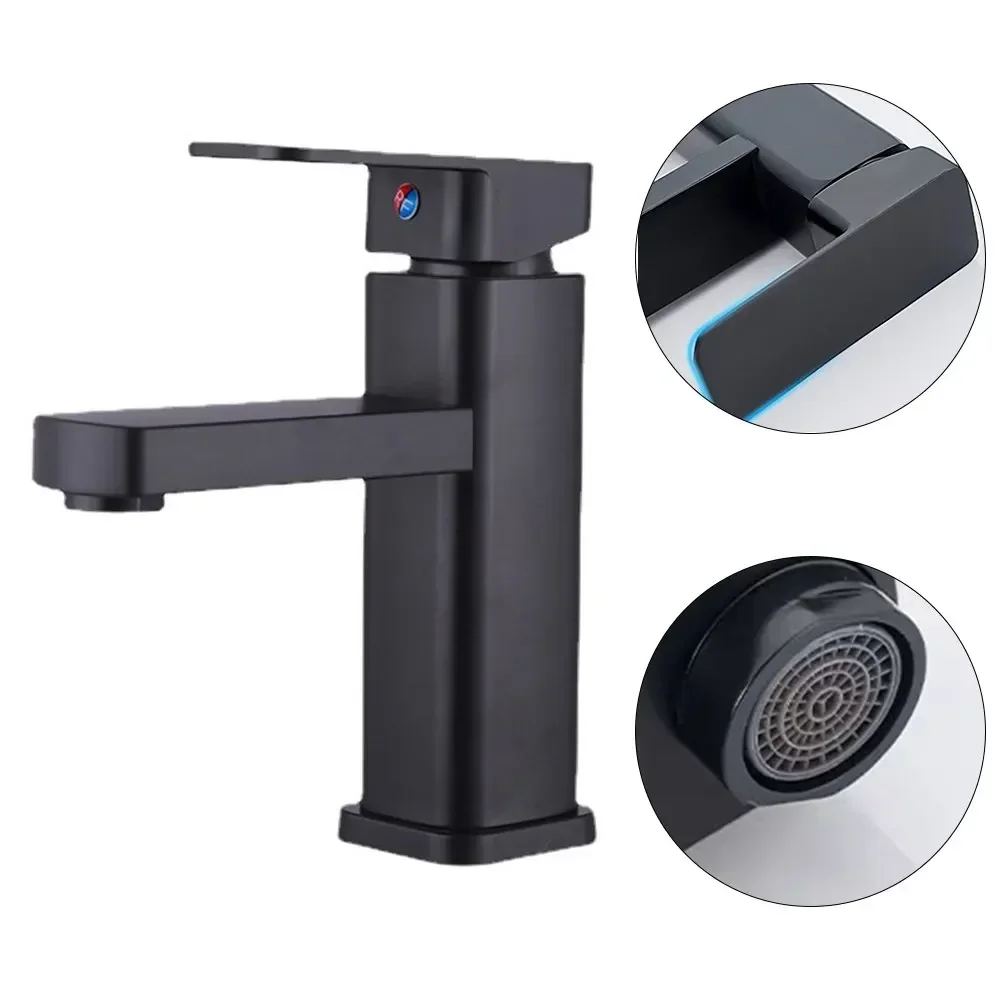 Bathroom Faucet Hot&Cold Mixer Tap Deck Mounted Bathroom Basin Faucets Black Square Washbasin Sink Bathtub Faucet
