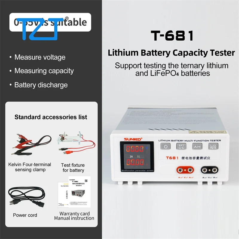 TZT T-681 0-55V Lithium Battery Capacity Tester Multi-function Tester with High Definition Digital Display Screen