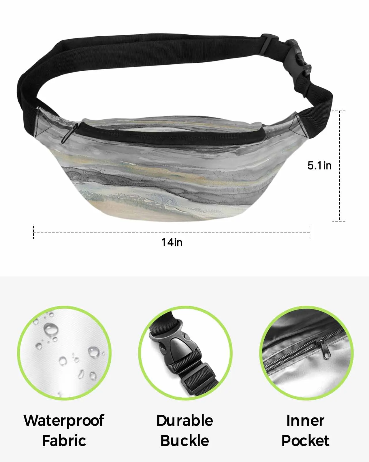 Ocean Waves And Beach Gradient Abstract Grey Women Waist Bag Fanny Pack Belt Bag Wallet Pouch Waterproof Banana Hip Bags