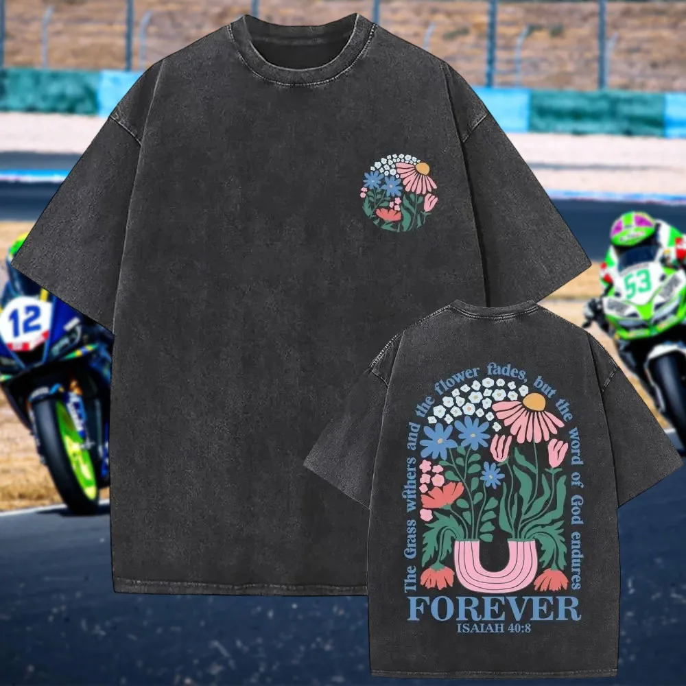 

100% Pure Cotton Washed Fabric Motorcycle T-Shirt Men's New Style Breathable Sweat-Absorbent Casual Fashion Round Neck Shirt