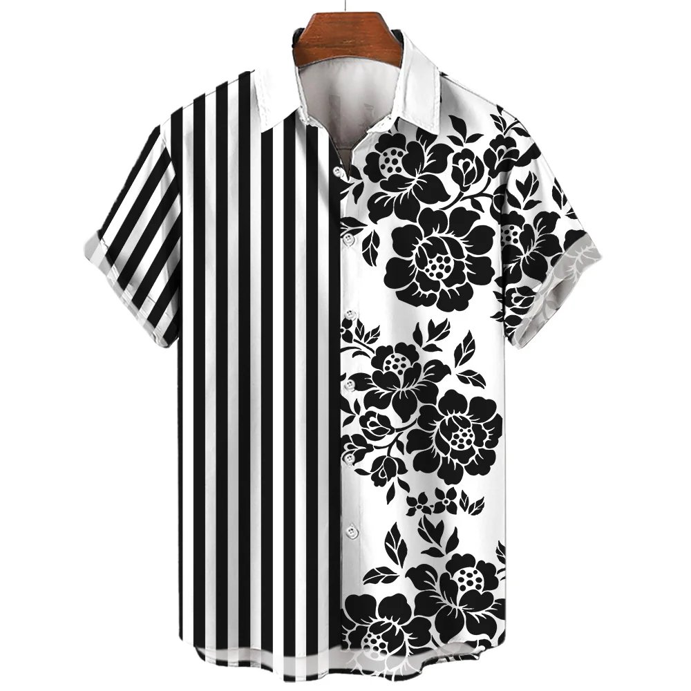 

Men's Shirts 3D Print Striped Floral Graphics Fashion Button Short Sleeve Lapel Streetwear Hawaiian Blouse shirts for men Summer