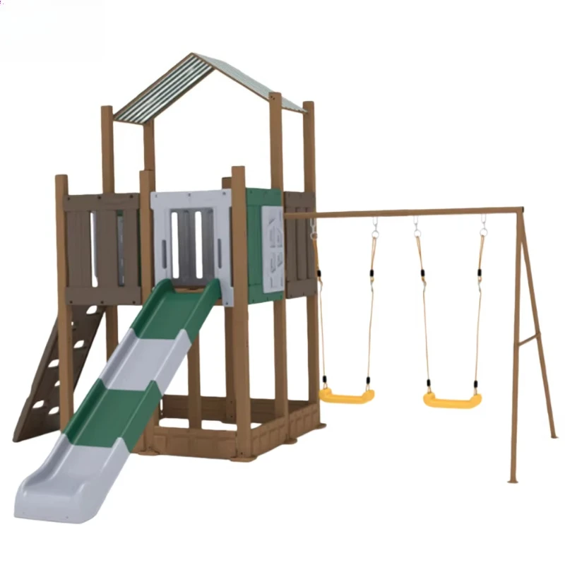 Park Adventure Course Durable Plastic Complete Children's Outdoor Playground Equipment with Slide Climbing Wall Swing