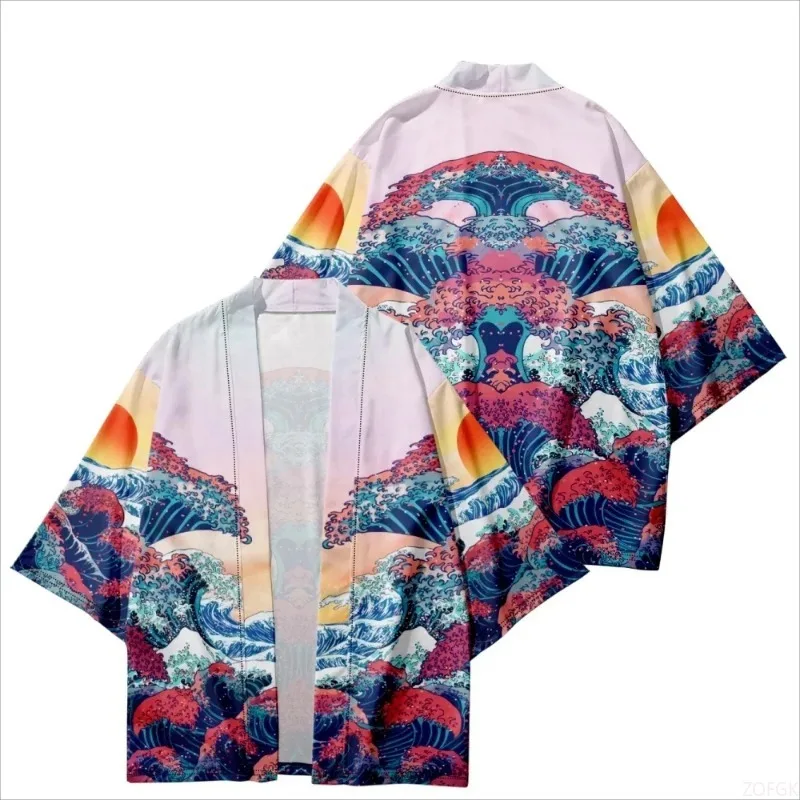 

Japanese Printed Retro Men's and Women's Round Neck Loose Casual Cardigan Kimono Summer