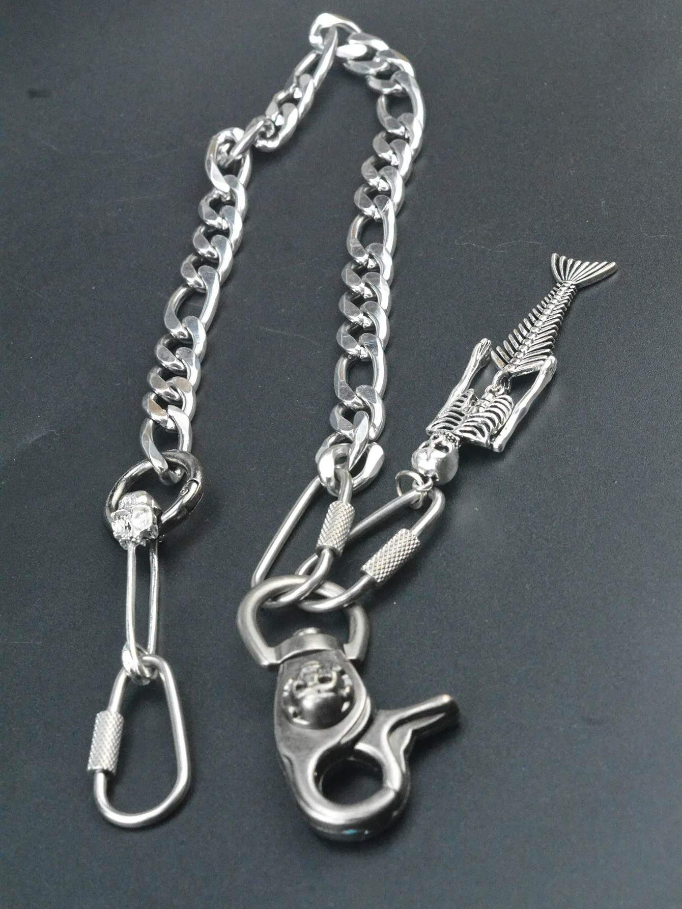 Punk 12 inch Short Gunmetal biker Jeans Wallet Belt mermaid Chain Keychain pirate Skull Snap Hoop screw carabiner EDC gift