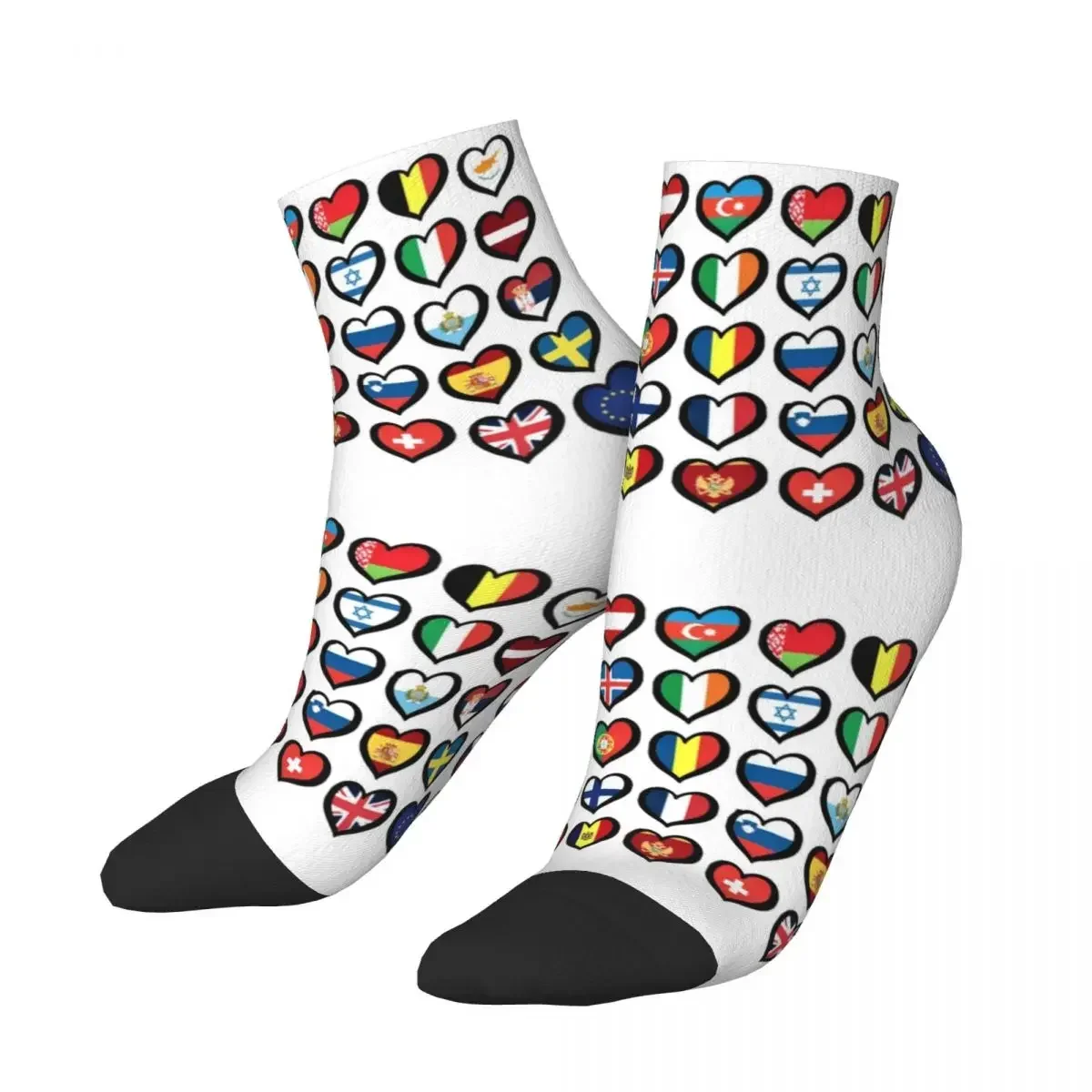 Eurovision Song Contest Flags Hearts Socks Harajuku Soft Stockings All Season Socks Accessories for Unisex Birthday Present