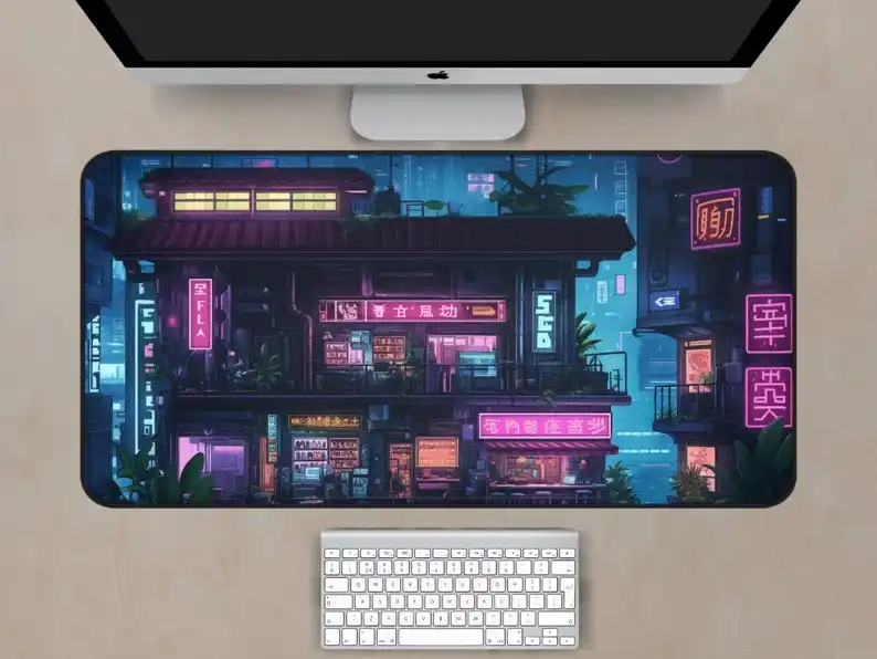 Ramen Shop Placemat, Neon Light Placemat, City Placemat, XXL Gaming Mouse Pads, Gaming Mouse Pad, Perfect Gift for Friends