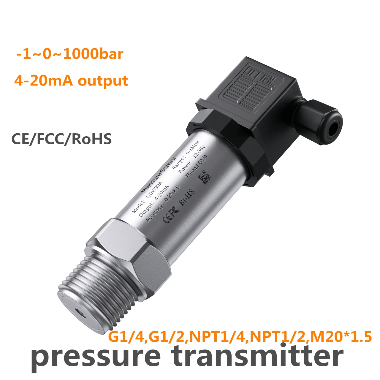 

4-20mA Pressure Transmitter 1bar 0.1Mpa 1.6Mpa 10bar Hersman Pressure Sensor NPT1/4 G1/2 for Oil