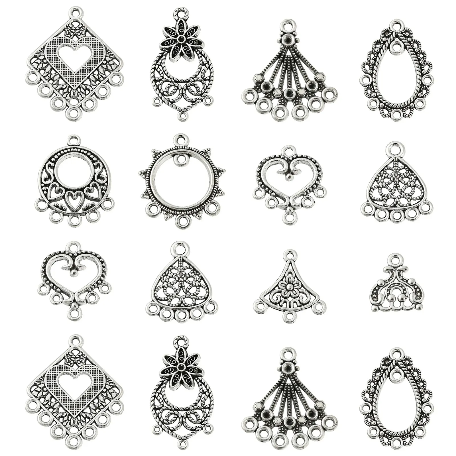 

60Pcs 10 Styles Chandelier Component links Tibetan Hollow-out Earrings Charms Tibetan Charms for Jewelry Earring Making