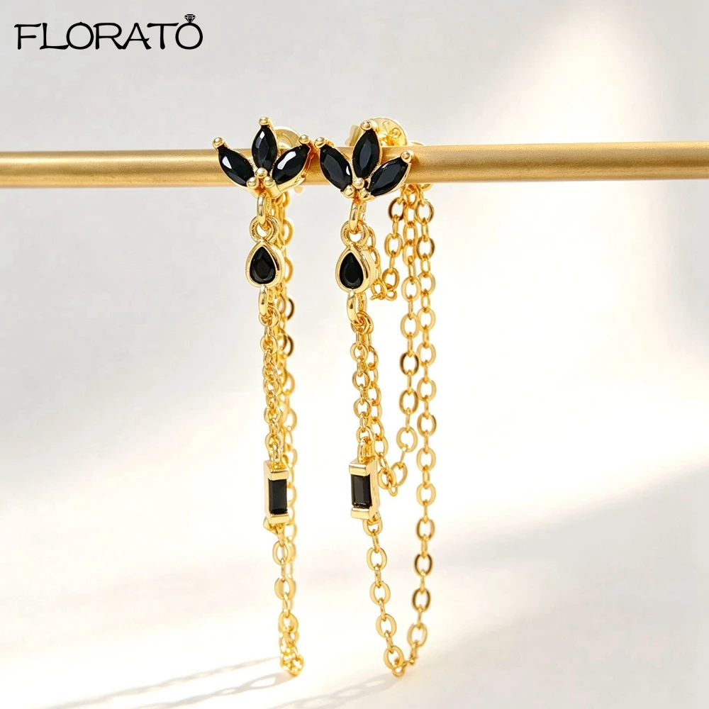 925 Sterling Silver Needle Black Crystal Pendant Hoop Earrings for Women New Fashion Zircon Huggie Earrings Dainty Jewelry Gift