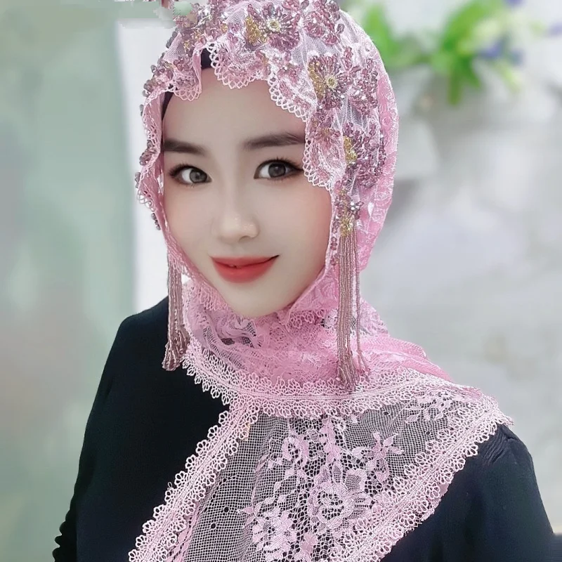Handmade Tassel Women Hijab Instant Hat Ethnic Triangle Head Scarf Soft Breathable Lady Head Wrap Cover Cap Outdoor Shawl Mujer