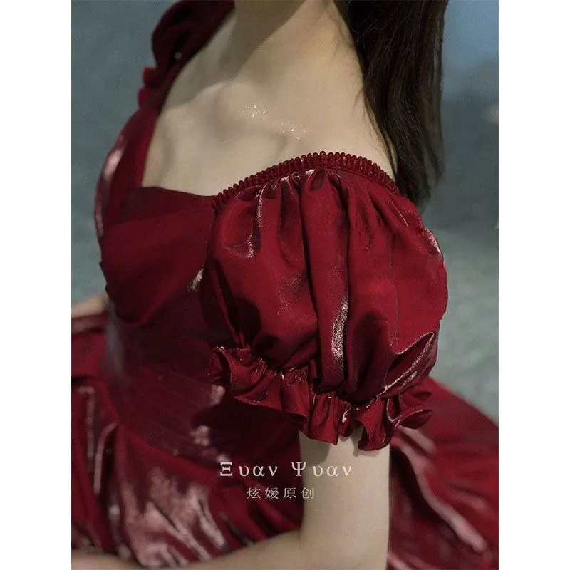 High-end toasting clothes 2026 new burgundy bride wedding engagement banquet evening dress women can usually wear