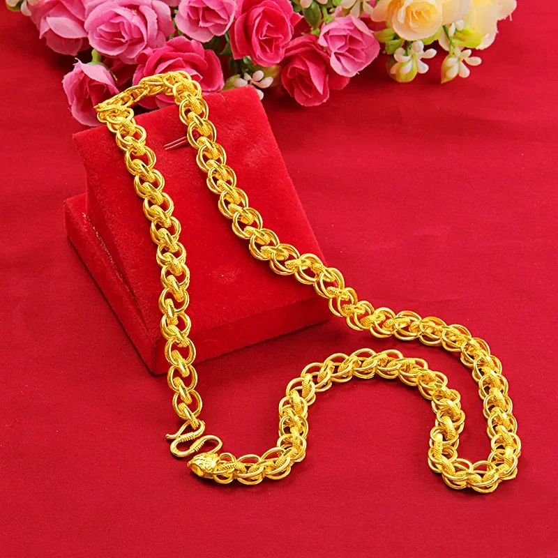 

24K Thai Dragon Head Chain Gold Necklace Men's Whip Chain Hollow 999 Gold Wedding Jewelry Gift