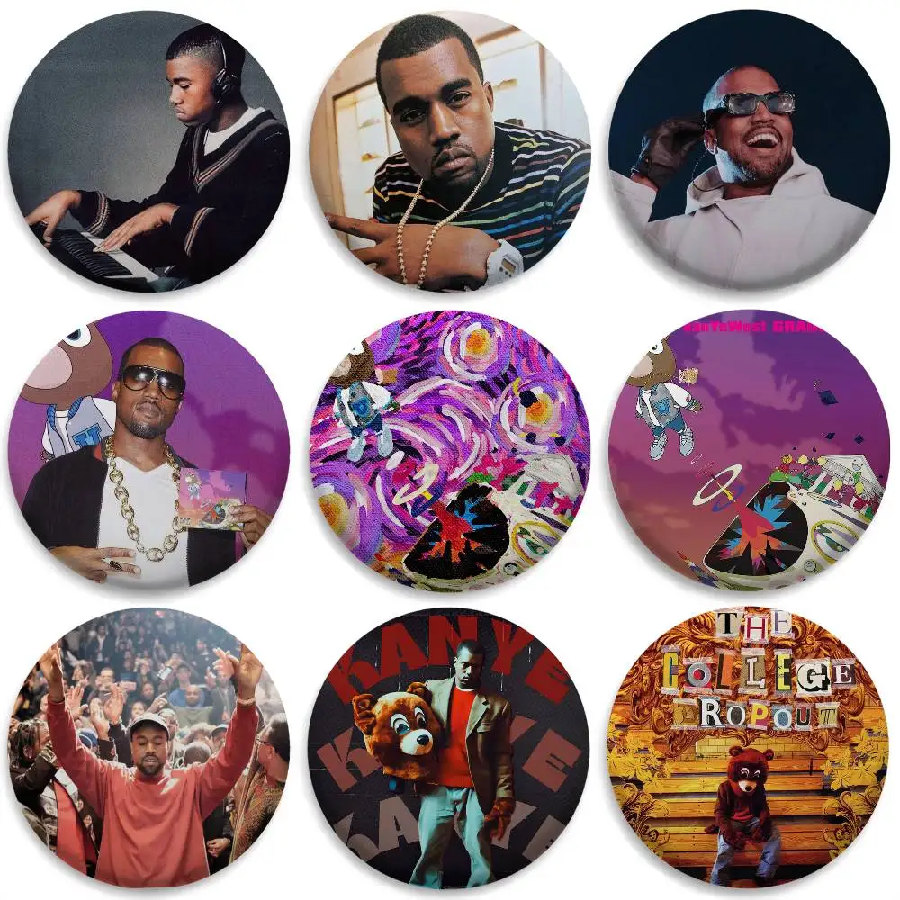 

K-Kanye WestS Singer Rap Badges Round Exquisite Badge Brooches Creative Pins For Clothes Hat Backpack Gift Accessories