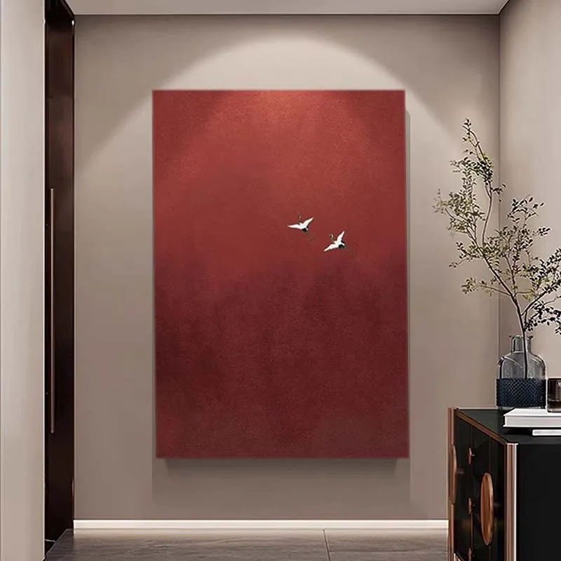 Ruihe red new Chinese style living room decorative painting niche art mural high sense facing the door entrance vertical hanging
