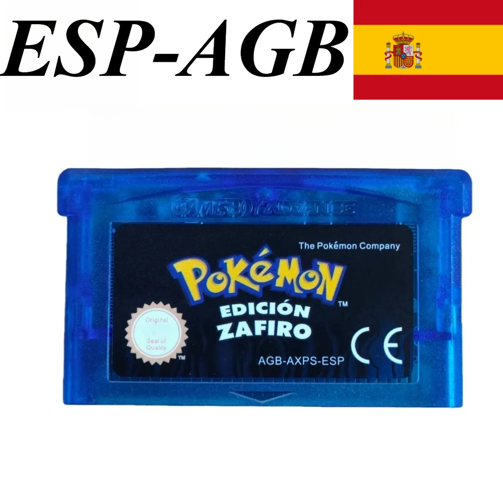 5 Styles España GBA Game Pokémon Series 32 Bit Video Game Cartridge Console Card Pokémon Emerald FireRed Ruby LeafGreen Sapphire