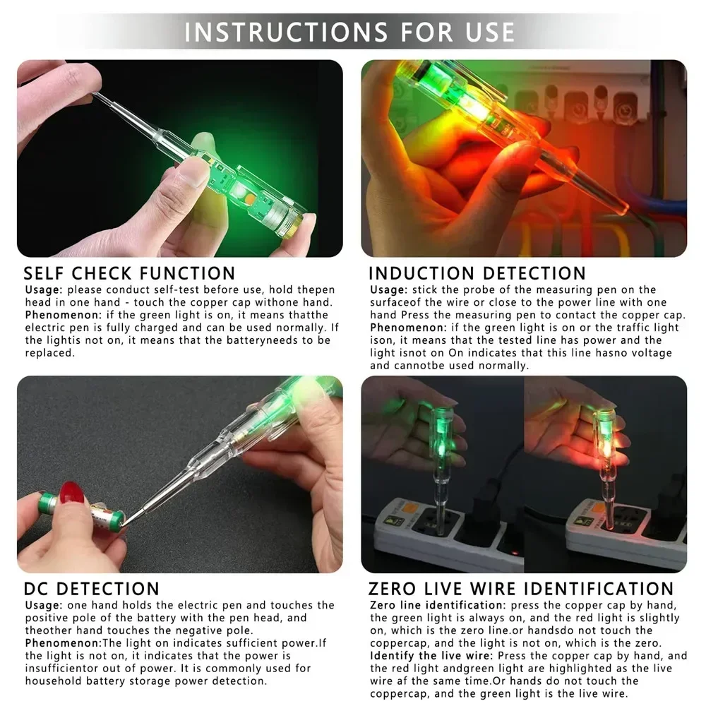 1-10 Buah Pena Penguji Voltase AC Pensil Uji Induksi Non-kontak Voltmeter Detektor Daya Indikator Obeng Listrik
