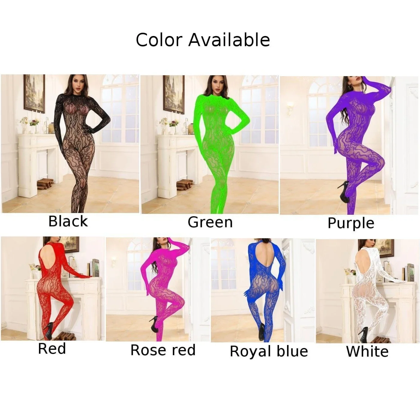 Women Sexy Lingerie Jumpsuit Long Sleeve Fishnet Floral Embroidery Stocking Bodysuit Glove Underwear Backless Bodystockings