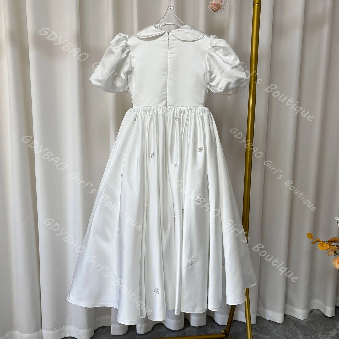 Vestido de niña de flores con cuello Peter Pan y manga corte en A/vestido de princesa hasta el tobillo vestido de comunión personalizado vestido de fiesta de cumpleaños