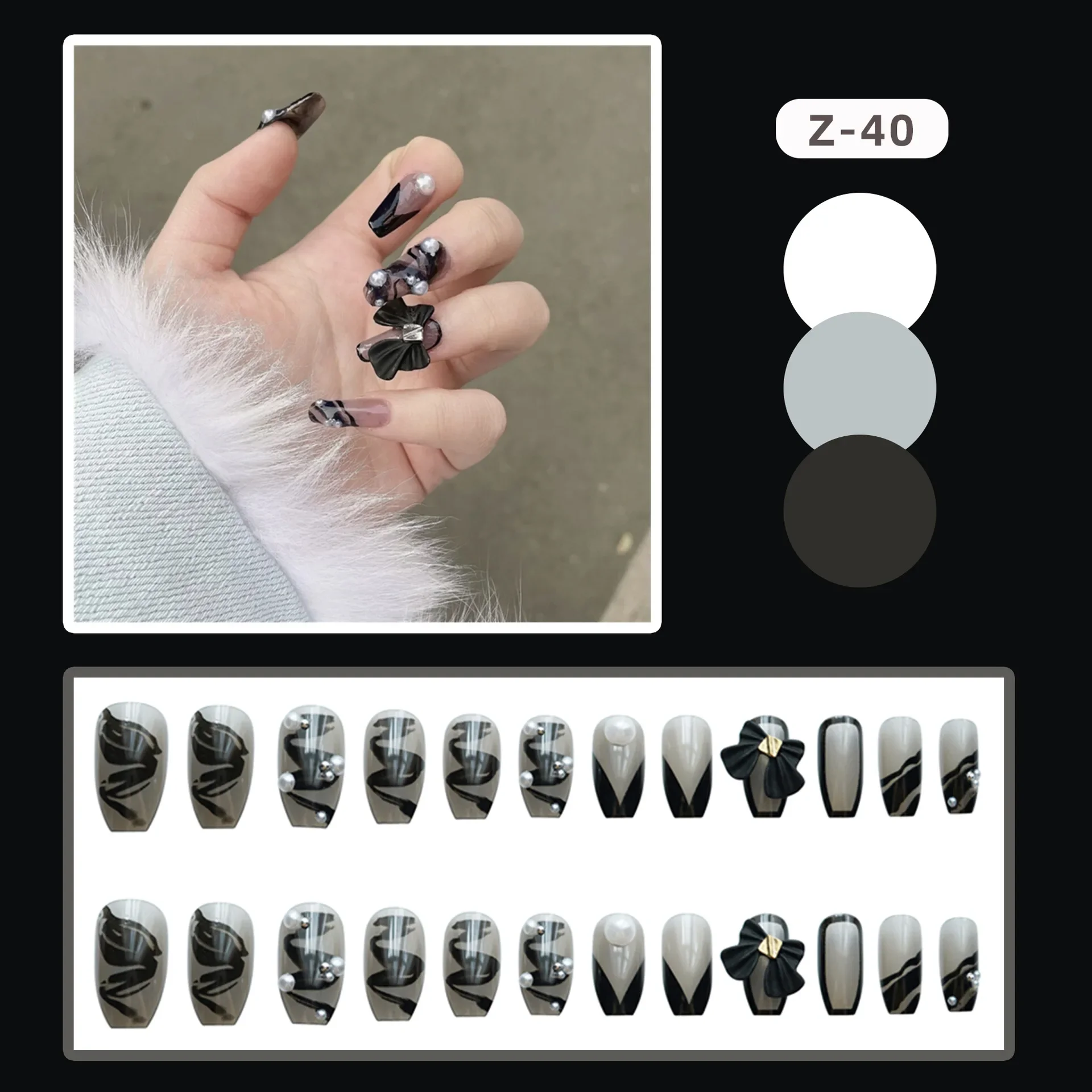 накладные ногти Fake Nails With Glue Full Cover Nail Tips Press On Med Nails Manicure Oval Head False Nails Black ballet silk