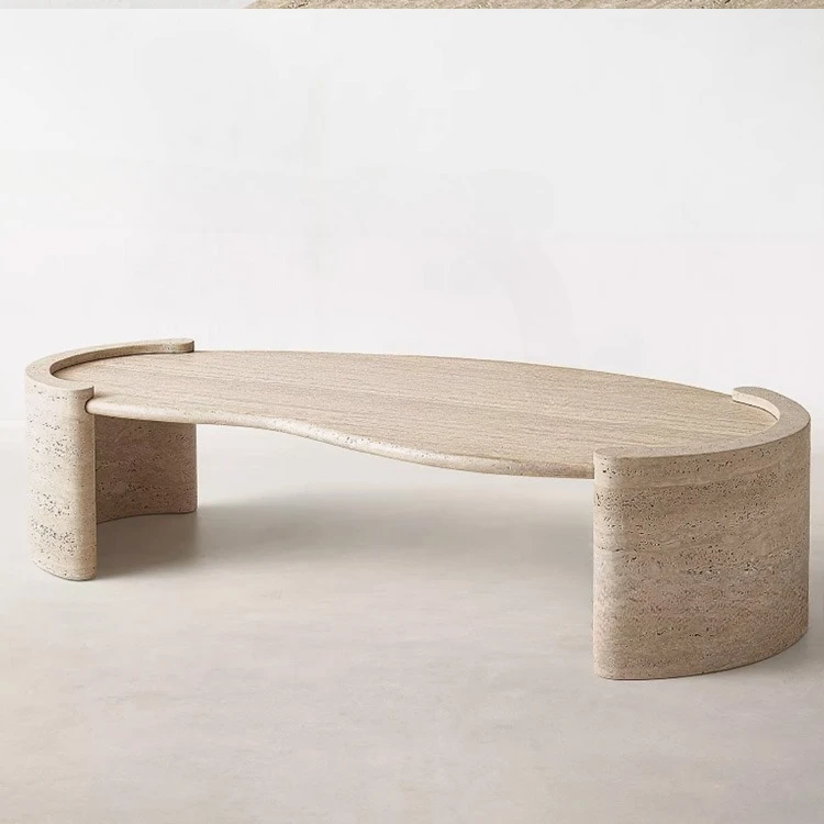 طاولة قهوة لغرفة المعيشة من الحجر الجيري الطبيعي الحديث نموذج عائلي لغرفة نموذجية طاولة قهوة فاخرة #3