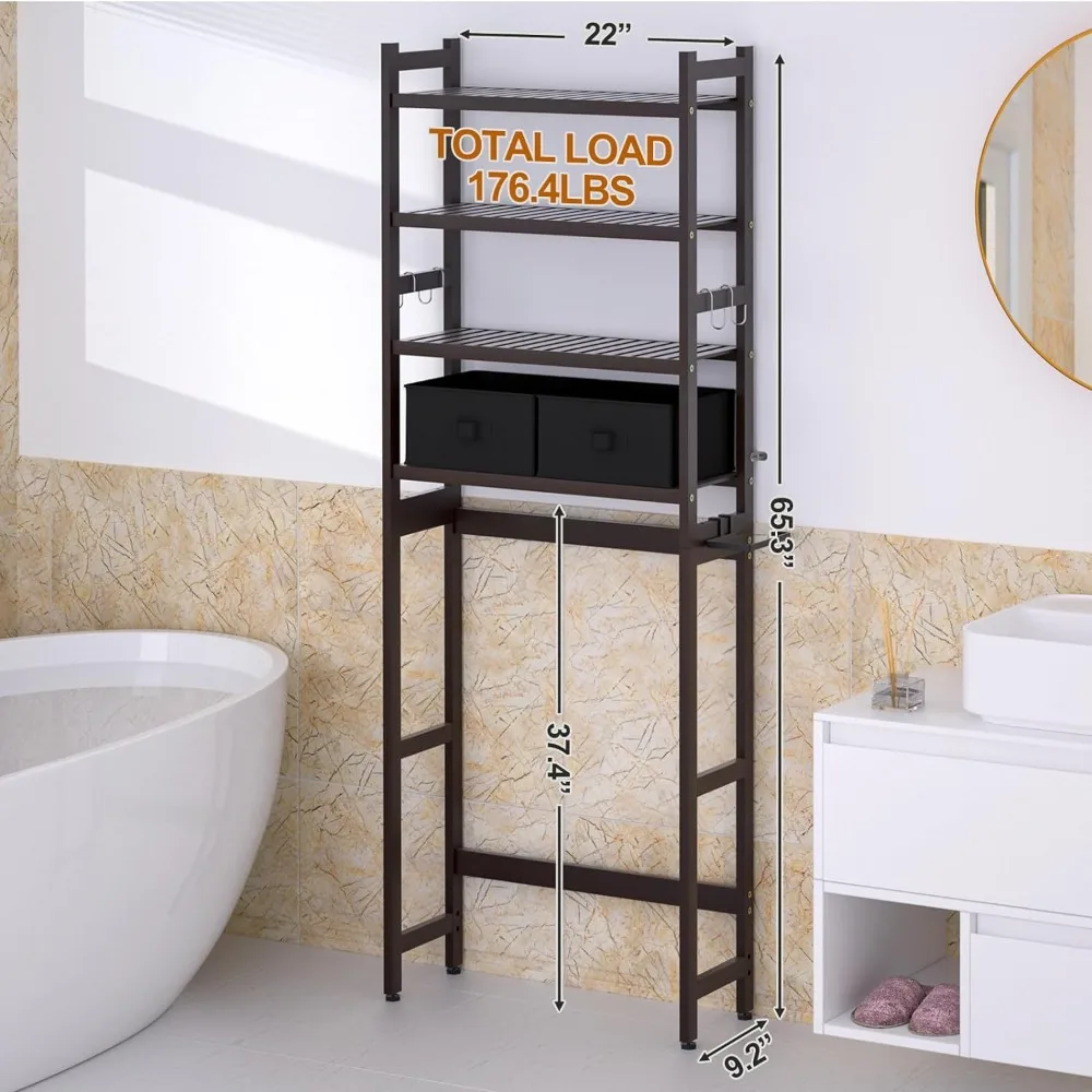 Bathroom Cabinet, 4-Tier Paper Holder & 4 Hooks & Waterproof Feet Pad & 2 Baskets, Toilet Storage Shelve