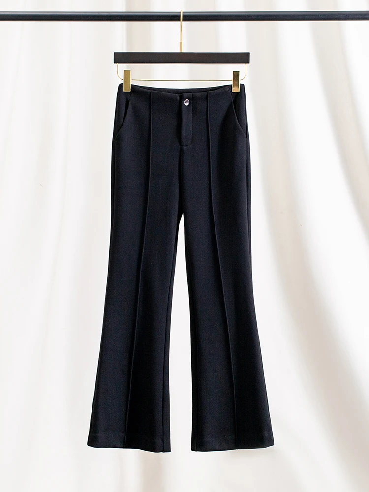 

Autumn Winter Women's Slim Fit Long Pants Casual Trousers High Waist Thiened Polyester Fiber B Bell Bot ket Detail