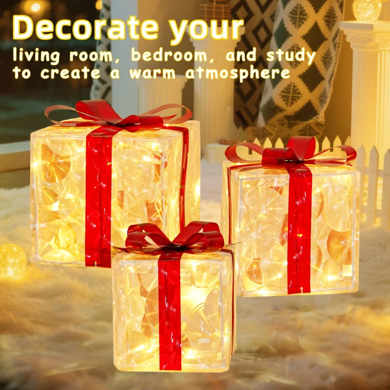 

3-Pack Box Fairy Lamps, luminous box decorations with ribbons, 8 light modes, USB/battery dual power supply,