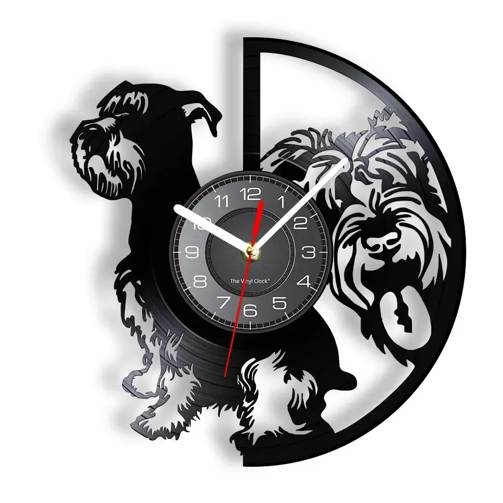 Mini reloj de pared con silueta de perro Schnauzer, disco de vinilo, raza alemana Donald, correra, decoración del hogar, decoración de pared, reloj artístico