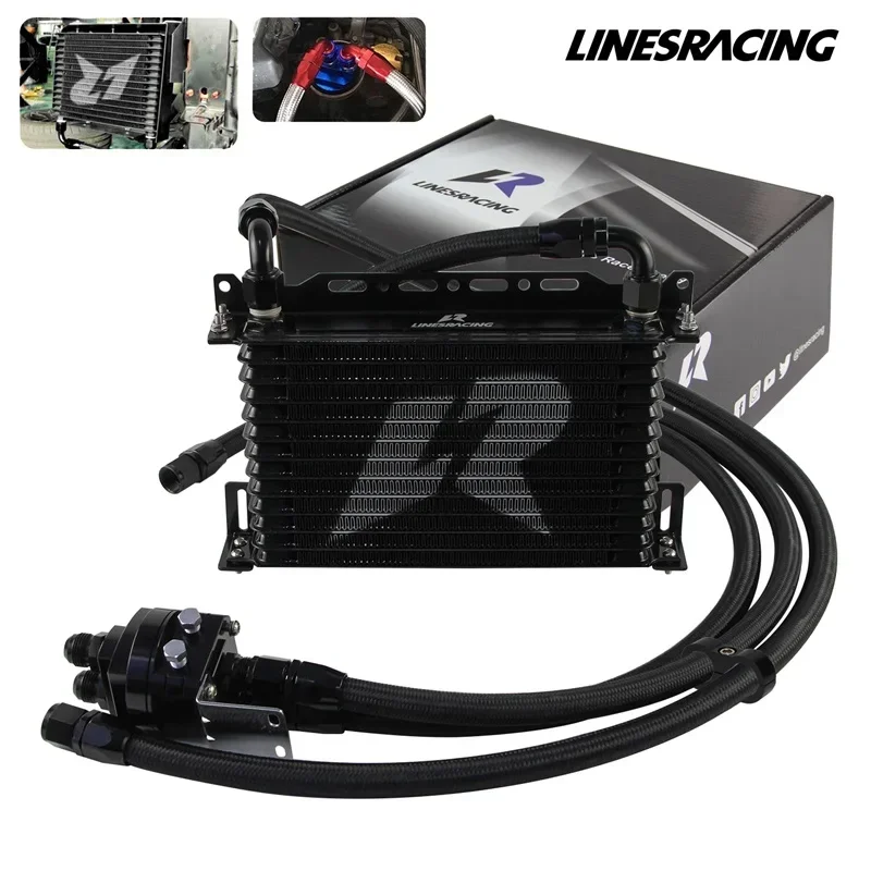 

Oil cooler Universal 13 Row AN10 Trust w/Bracket+Filter Relocation Adapter Hose Kit 3/4"-16UNF&M20*1.5&1/8"NPT Black