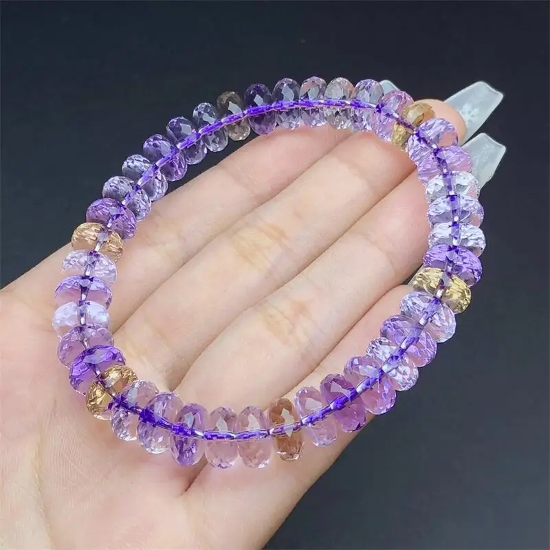 Natural Ametrine Facet Bracelet String Charms Handmade Fortune Energy Bangle Woman Amulet Jewelry Gift 1PCS 9-10.8MM