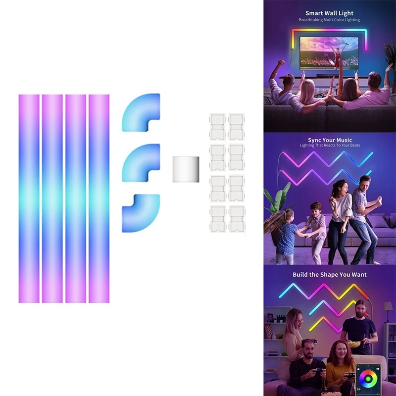 Tuya WIFI Lampu Dinding LED RGB IC Glide Lampu Dinding Penyambungan Lampu Strip LED Sinkronisasi Musik Mendukung Kontrol Aplikasi Kontrol Suara Steker AS