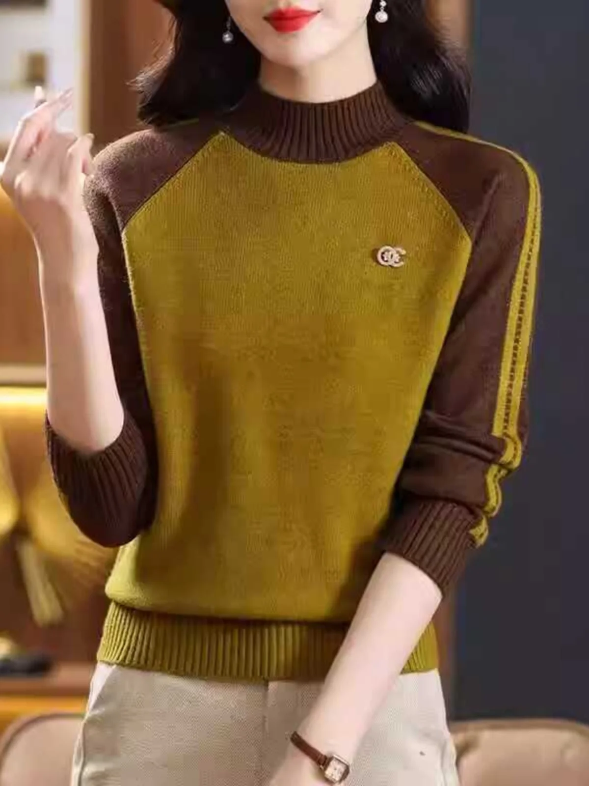 Pull tricoté ample à col haut pour femme, couleur Blo Base irt Faionable et Sli, automne et hiver