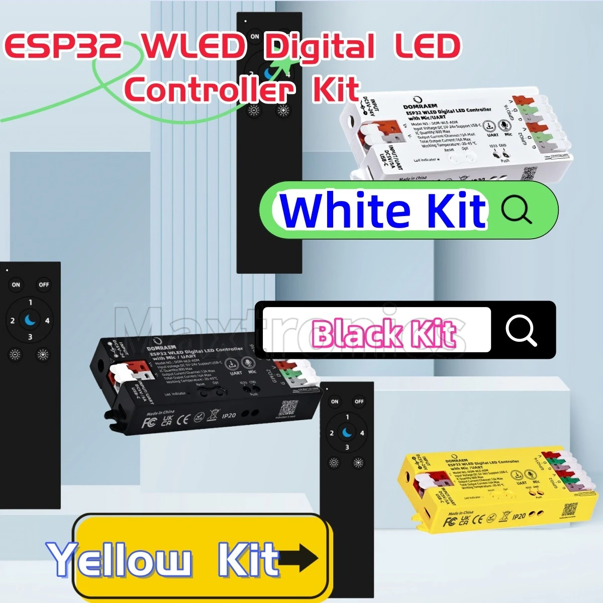 

NEW ESP32 WLED Digital LED Controller Kit With 5V-24V16A Fuse WS2811/12B SK6812 RGB IC ~0.5W Standby Mic UART download port