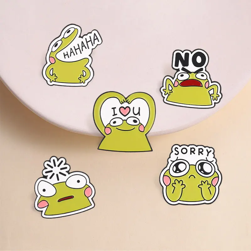 Cute Green Bippy Frog Enamel Pins I Love You Gesture No Sorry Angry Frog Animal Brooches Lapel Badge Jewelry Gifts for Friends