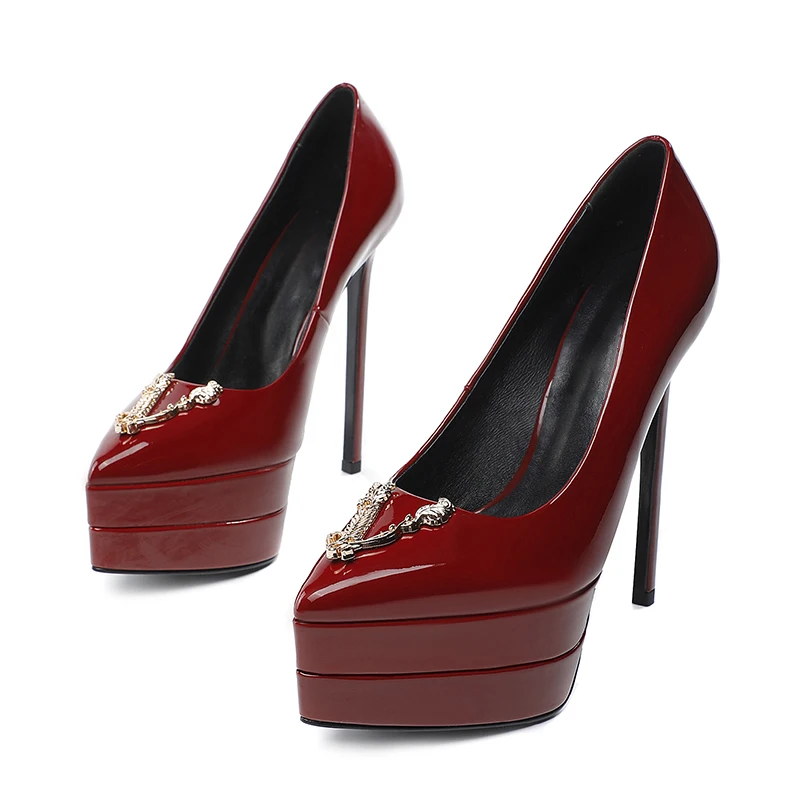 2023 15cm Stiletto High Heel Pointed Lacquer Leather Fashion Sexy High Heels Wedding Party Luxury Brand High Heels Women\'s Shoes