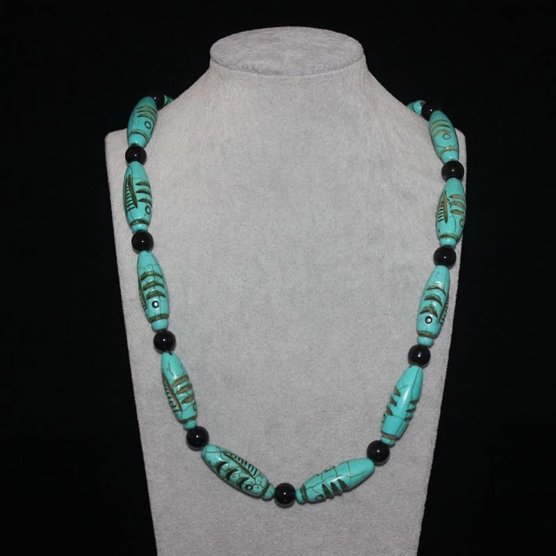 Antique-style old with enhanced turquoise fish-shaped beads necklace bead string accessory